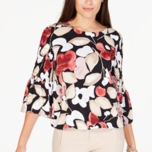 Alfani Printed Smock-Sleeve Bubble Top, Size M
